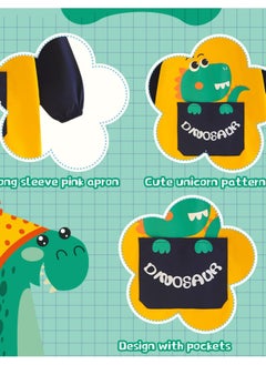Excefore Kids Apron,Waterproof Children Painting Apron with Long Sleeve and Pockets,Boys Girls Toddler Art Smock for Painting Cooking Eating (Dinosaur)  - Image 4