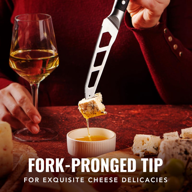 Cutluxe Cheese Knife â€“ 5" Cheese Knife Slicer for Soft and Hard Cheese â€“ Pronged, Serrated & Non Stick Blade â€“ High Carbon German Steel, Full Tang & Ergonomic Handle Design â€“ Artisan Series - Image 3