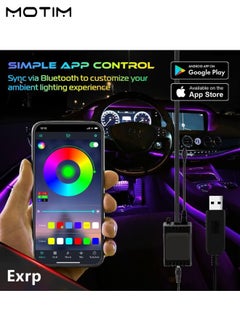 موتيم مجموعة شريط إضاءة LED للسيارة مكونة من 4 قطع مع جهاز تحكم عن بعد، 72 مصباح LED متعدد الألوان للديكور الداخلي للسيارة، مصباح LED للديكور الداخلي للسيارة، صوت مزامنة الموسيقى فائق السطوع يعمل بالUSB قابل لإعادة الشحن لسيارة شاحنة دفع رباعي جيب  - Image 3