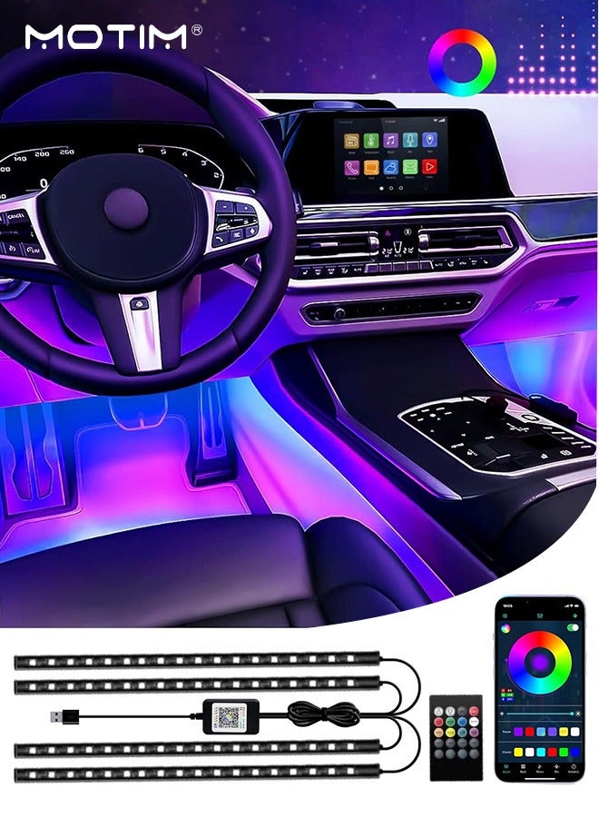 72 LED Car Interior Light Strip with Remote Control, 4pcs Car LED Lights Strip Set, Multicolor Ultra Bright Under Seat Dashboard Light, Music Sync Sound Actived, USB Port