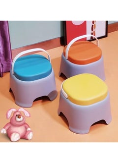 VIO Childrens Lightweight Portable Plastic Non-Slip Stackable Stool for Kindergarten Pre-School Durable Easy Carry Stool with Handle in Vibrant Colors Orange Medium Size  - Image 4