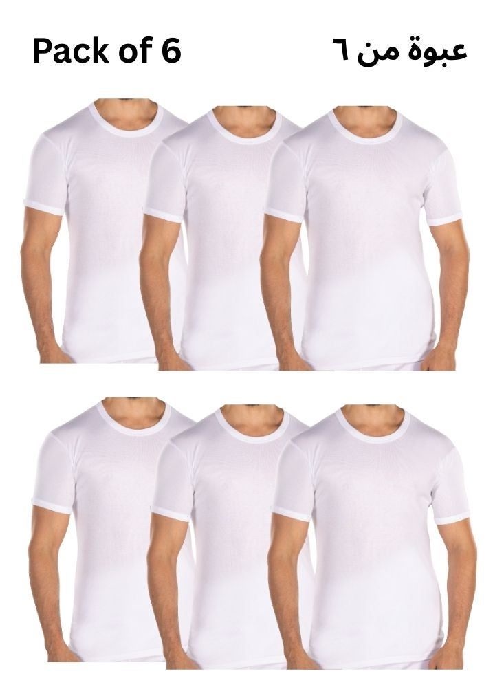 DROSH V Men’s White Cotton Undershirt Pack of 6 – Soft Breathable Half Sleeve Innerwear Set - Image 1