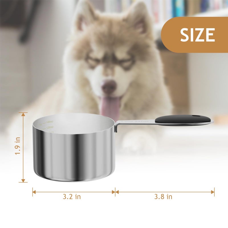 LEIFENY 1PCS 1CUP(237ml) Dog Cat Food Scoop, Stainless Steel Measuring Cup, Metal Pet Scooper with Inner Precision Scale Measurement - Image 2
