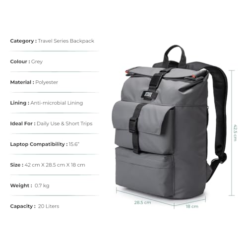 ICON The Weekender Backpack 20L | Everyday Workation Laptop Backpack for Office (15.6 inch) | Light Weight (0.7 Kg) | Backpack for Men & Women | Water-Resistant & Multipurpose Unisex Bag - Grey - Image 5