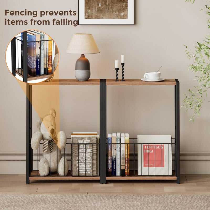 Homleke Narrow Side Table with Magazine Holder, Skinny End Table Perfect for Small Spaces, Space-Saving Design for Living Room, Bedroom, or Office, 7.1" D x 16.9" W x 23.6" H, Rustic Walnut - Image 3