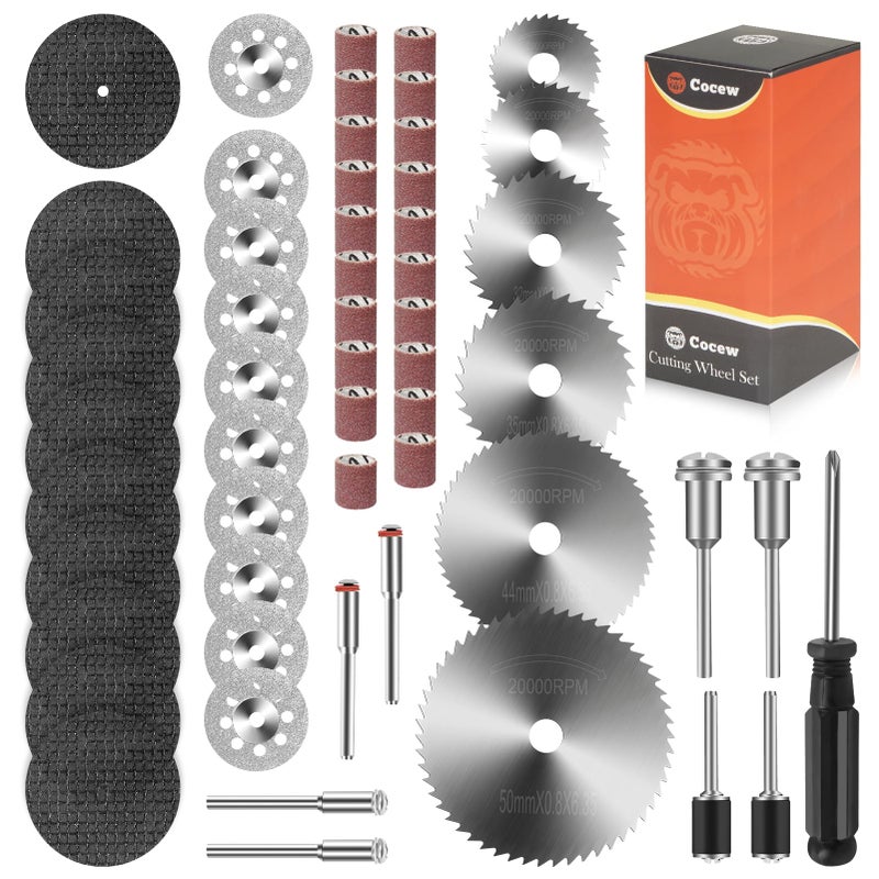 Cocew 55pcs Cutting Wheels Set for Dremel Rotary Tool,10pcs Resin Cutting Discs,10pcs Diamond Cutting Wheels,6pcs HSS Circular Saw Blades,20pcs Sanding Drum for Cutting Metal,Wood - Image 1