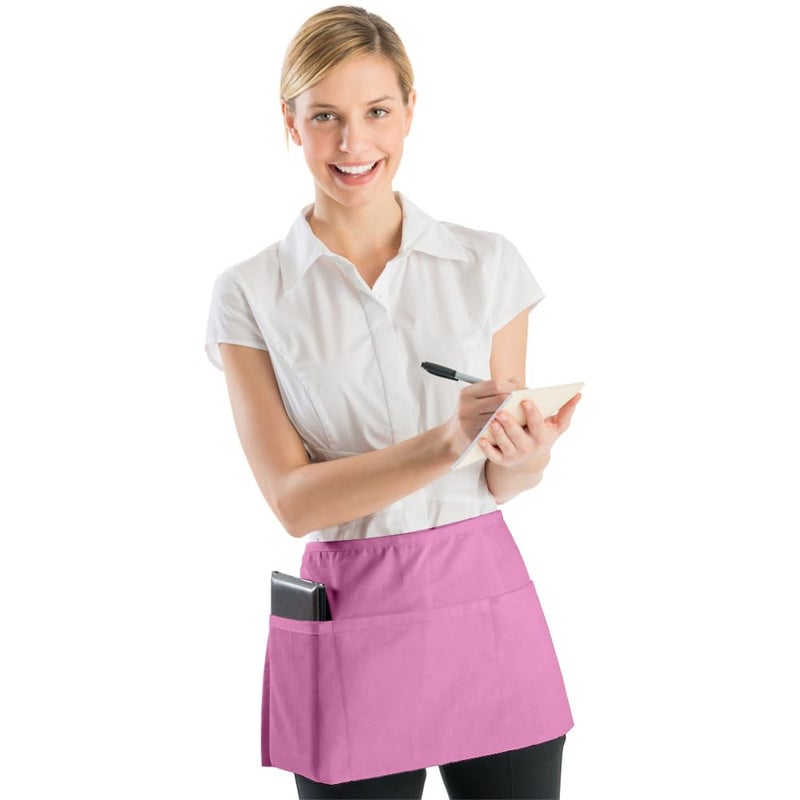 BOHARERS Pink Waitress Apron for Women with 3 Pockets - Durable Server Aprons for Restaurant Waterproof Oilproof - Image 2