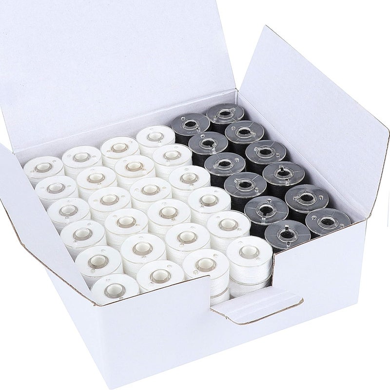 New brothread 144pcs (96White + 48Black) 60S/2(90WT) Prewound Bobbin Thread Plastic Size A SA156 for Embroidery and Sewing Machine Cottonized Soft Feel Polyester Thread Sewing Thread - Image 1