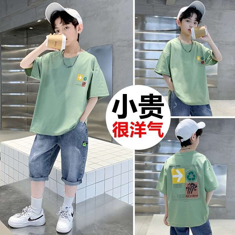 Boys' Summer Short-Sleeved T-Shirt 2026 New Style For Big Boys, Pure Cotton Half-Sleeve Summer Stylish Top Trendy T-Shirt - Image 2