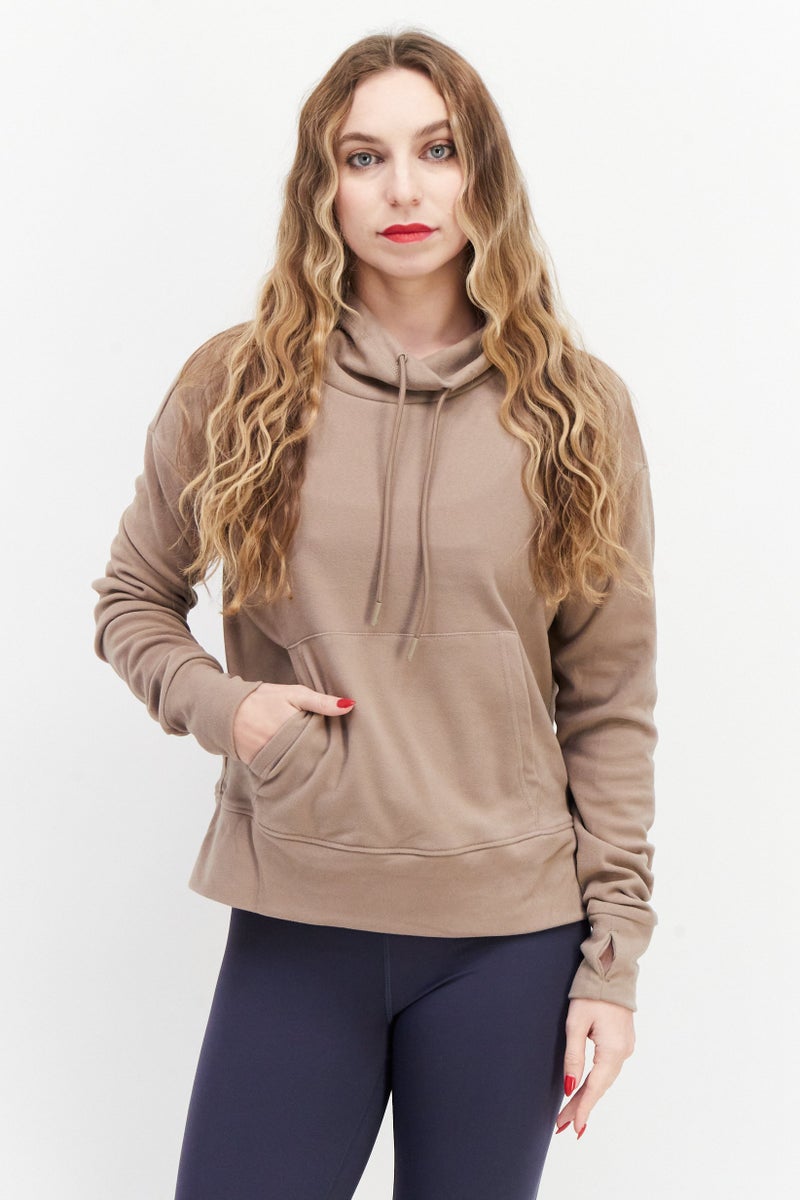 Bearpaw Women Funnel Neckline Plain Sweatshirt, Taupe - Image 1