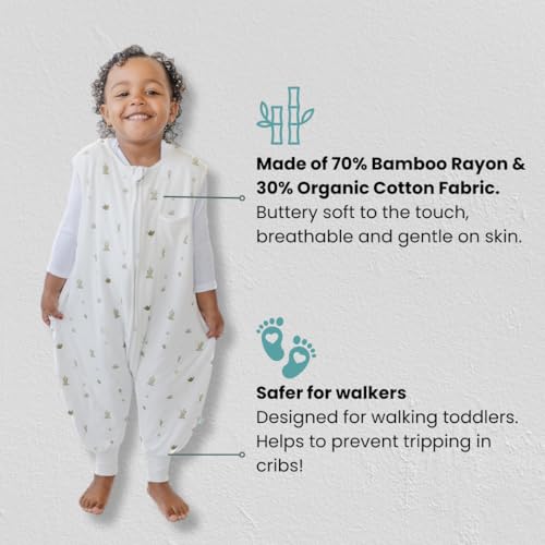 Tealbee Dreamsuit Toddler Sleep Sack with Feet – Walker Sleep Bag with Legs, Rayon made from Bamboo, Summer 0.8 TOG, 2-Way Zipper, 12m-2T - Cactus - Image 2
