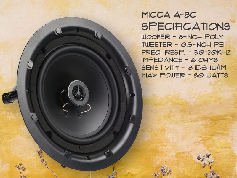 Micca 8" 2-Way in Ceiling or Wall Round Speakers, 4 Pack, 8 Inch Woofer, 9.75" Cutout Diameter, Low Profile Rimless Design, for Indoor Rooms or Covered Outdoor Porches, White, Paintable - Image 5