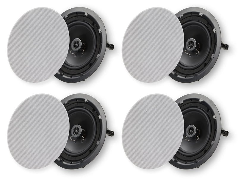Micca 8" 2-Way in Ceiling or Wall Round Speakers, 4 Pack, 8 Inch Woofer, 9.75" Cutout Diameter, Low Profile Rimless Design, for Indoor Rooms or Covered Outdoor Porches, White, Paintable - Image 1