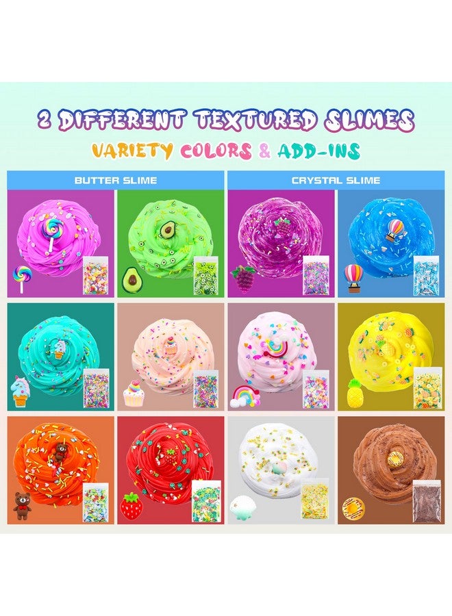Elover 12 Pack Premade Slime Kit In Different Textures Include Butter Slime, Cloud Slime & Clear Slime With 24 Variety Add-Ins Perfect Birthday Present For Kids Age 6+ - Image 2