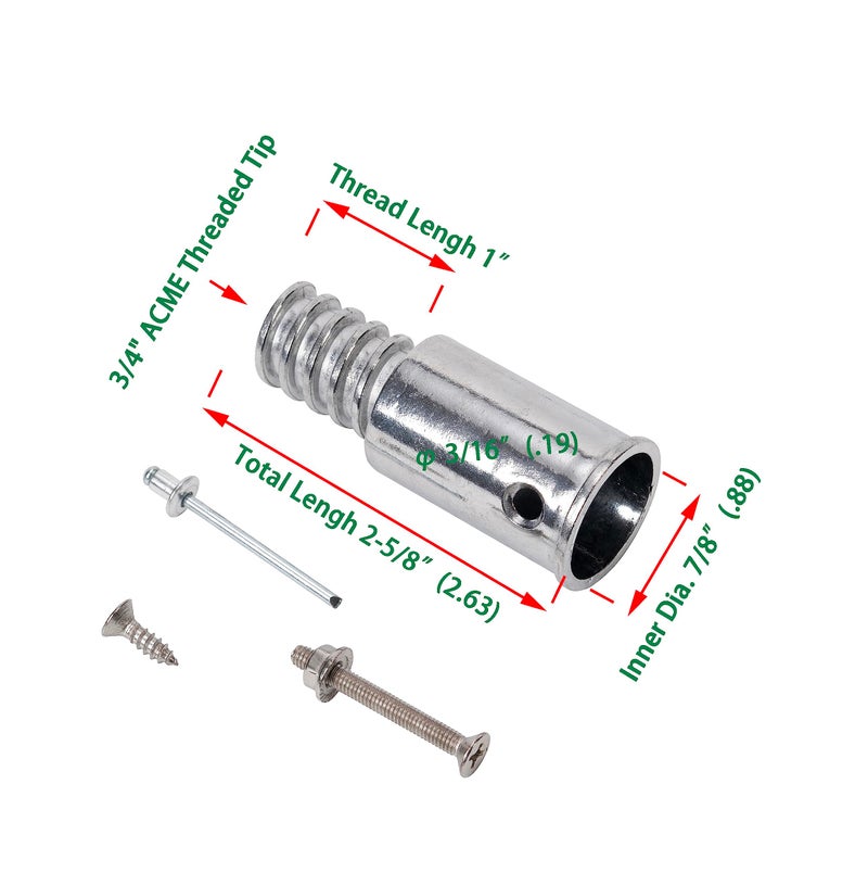 EESC2Y (2-Pack) 3/4" (.75) Threaded Tips Replacement for Extension Poles Repairing, Push Broom Handle Threaded End - Image 2