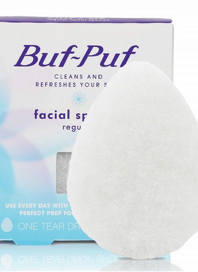 Buf-Puf Regular Facial Sponge, Dermatologist Developed, Removes Deep Down Dirt & Makeup that Causes Breakouts and Blackheads, Reusable, Exfoliating, White, 1 Count  - Image 1