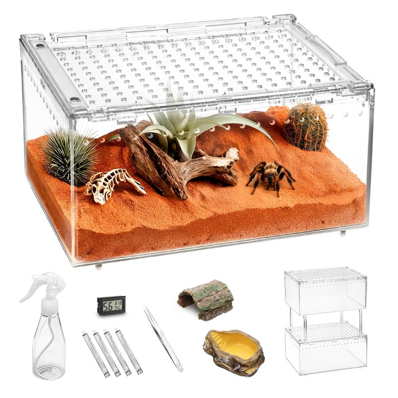 Clioran Small Reptile Terrarium Kit,Escape Proof Tarantula Enclosure,PC Starter Hermit Crab Tank,Spider Habitat for Praying Mantis Cage,Frog Vivarium,Insect House,Jumping Spider Cribs,Lizard Container - Image 1