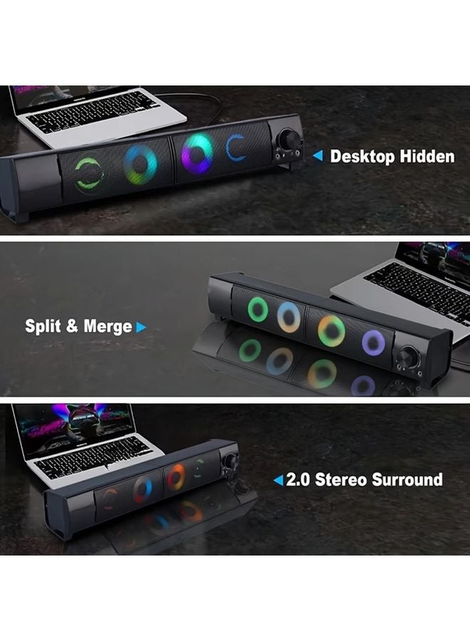 2 في 1 سماعة كمبيوتر مزدوجة سماعات شريطية لجهاز الكمبيوتر تعمل بالطاقة عبر USB صوت عالي الجودة - Image 3