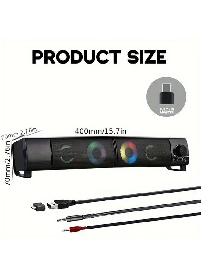 2 في 1 سماعة كمبيوتر مزدوجة سماعات شريطية لجهاز الكمبيوتر تعمل بالطاقة عبر USB صوت عالي الجودة - Image 2