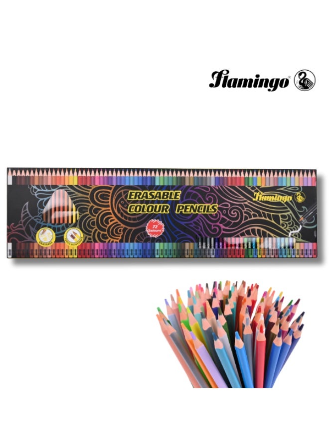 أقلام تلوين قابلة للمسح من فلامنغو - 72 لونًا متنوعًا - متينة - Image 1