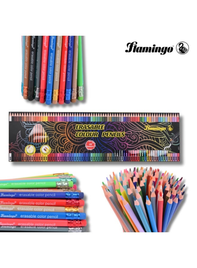 أقلام تلوين قابلة للمسح من فلامنغو - 72 لونًا متنوعًا - متينة - Image 2
