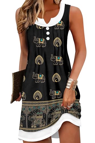 ETCYY Beach Dresses for Women 2026 Vacation Swimsuit Coverup School Teacher Summer Dress Button Down Sleeveless Boho Sundress,Floral Black,Medium - Image 1