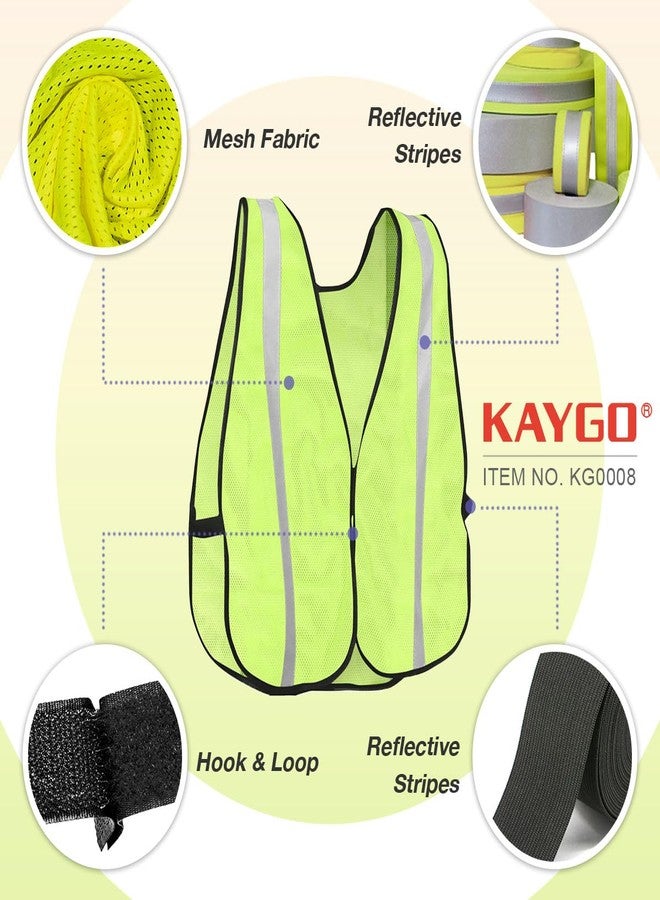 KAYGO High Visibility Safety Vest 1-Inch Reflective Strips Front/Back, KG0008, Breathable Mesh, One Size, Unisex, Yellow, One size - Image 2