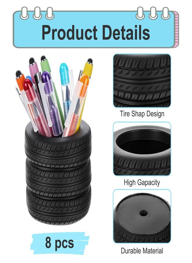 mekueeex 8 Pcs Tire Shaped Pen Holder Car Tire Planter Holder for Men Mechanic Gift Desk Office Home School Accessories Decor Christmas Novelty Funny Supplies Cactus Succulent Planter Pot - Image 3