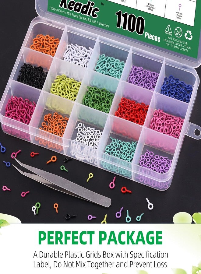 Keadic 1100Pcs Colorful Screw Eye Pins for Jewelry Making, 11 Color Mini Metal Eyelets Screw Clasps Hook Rings for Cork Top Bottles, Art DIY Jewelry, Charm Bead - Image 4