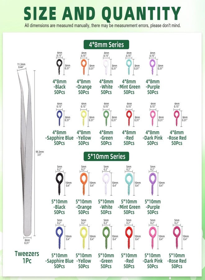 Keadic 1100Pcs Colorful Screw Eye Pins for Jewelry Making, 11 Color Mini Metal Eyelets Screw Clasps Hook Rings for Cork Top Bottles, Art DIY Jewelry, Charm Bead - Image 2