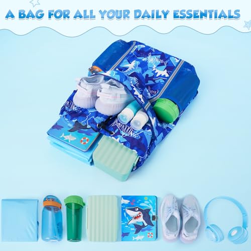 WAWSAM Kids Gym Drawstring Backpack String Bag, Shark Sports Gym Bag for Kids Boys Waterproof Swimming Beach String Cinch Backpack with Two Water Bottle Pocket - Image 4