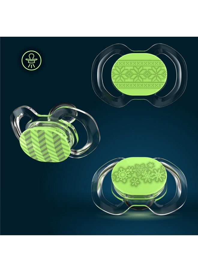 Smilo - Smilo Baby Christmas Pacifier - 3 Pack of Slimline Pacifiers for Babies - 100% Silicone Newborn Pacifiers BPA Free - Glow in The Dark - White Christmas - Image 1