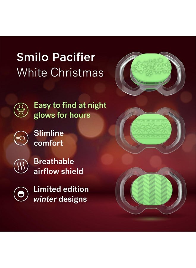 Smilo - Smilo Baby Christmas Pacifier - 3 Pack of Slimline Pacifiers for Babies - 100% Silicone Newborn Pacifiers BPA Free - Glow in The Dark - White Christmas - Image 1