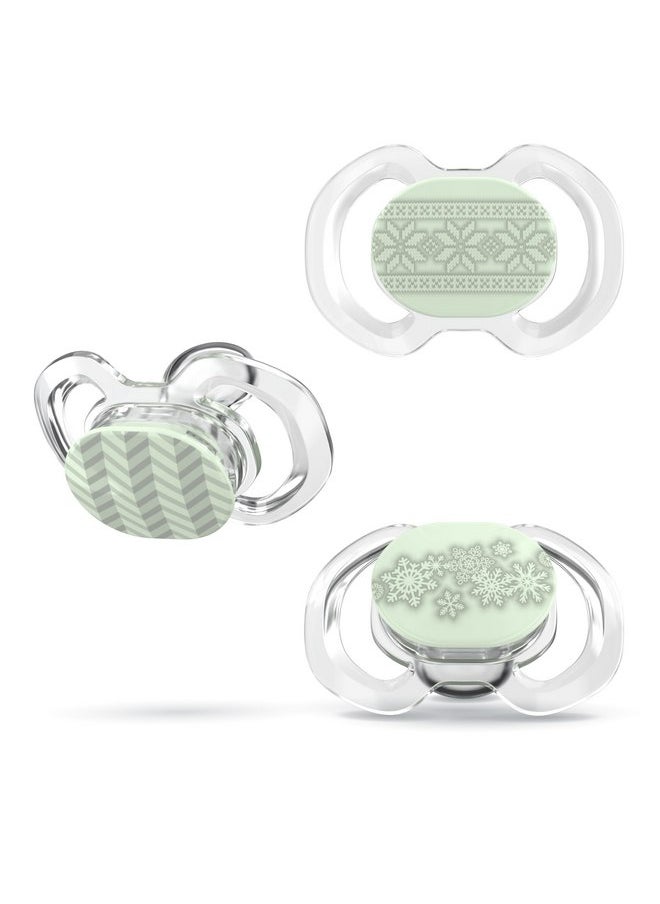 Smilo - Smilo Baby Christmas Pacifier - 3 Pack of Slimline Pacifiers for Babies - 100% Silicone Newborn Pacifiers BPA Free - Glow in The Dark - White Christmas - Image 1