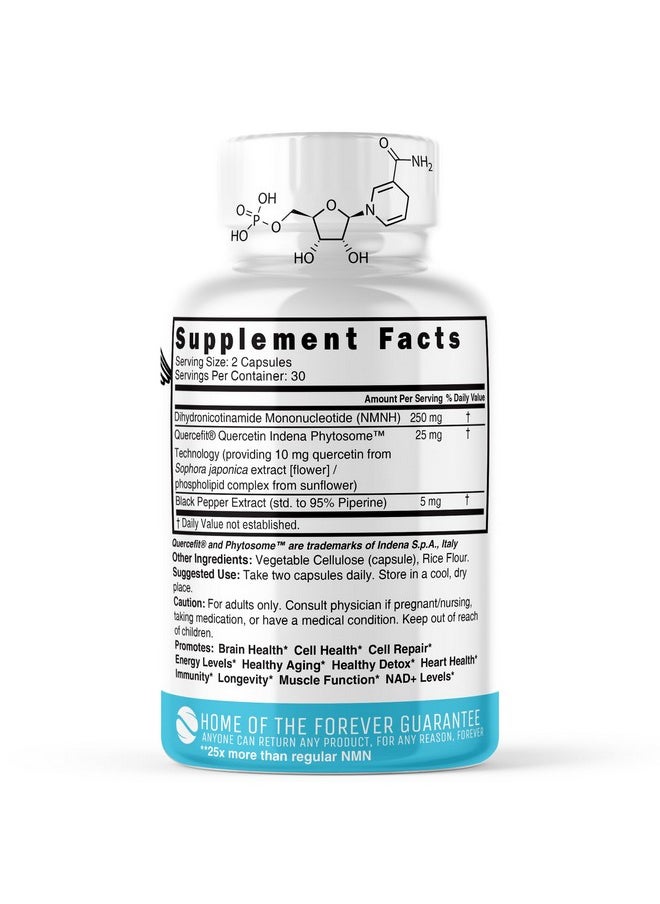 NMNH (NMN Supplement Alternative) (Dihydronicotinamide Mononucleotide) 250mg - 25 Times More Effective Than NR & NAD+ - Boost NAD+ by up to 10 Times - 60 Count (30 Servings) by Nutri Supplements
