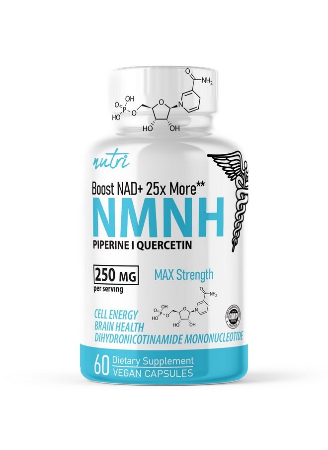 NMNH (NMN Supplement Alternative) (Dihydronicotinamide Mononucleotide) 250mg - 25 Times More Effective Than NR & NAD+ - Boost NAD+ by up to 10 Times - 60 Count (30 Servings) by Nutri Supplements