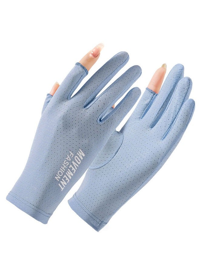 1 Pair Summer Sun Protection Gloves, Women's Driving Gloves, UV Protection Gloves, Blue - Image 1