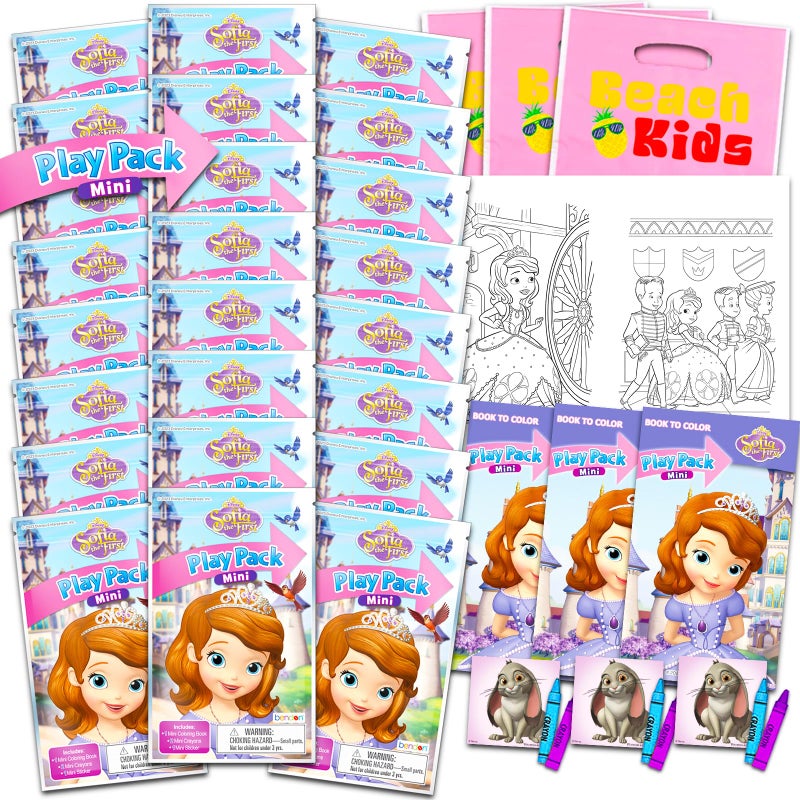 Sofia The First Disney Sofia the First Birthday Party Favors Set - Bundle with 24 Sofia Play Packs | Mini Coloring Books and Stickers for Goodie Bags (Disney Jr Sofia the First Party Supplies) - Image 1