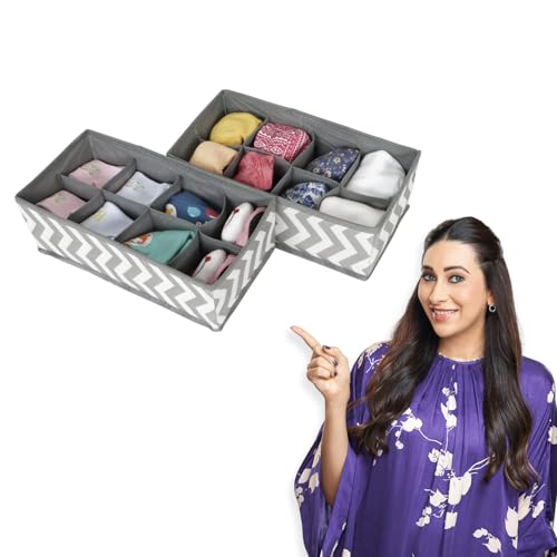 HOKIPO Non-Woven Fabric Undergarment Organizer Storage Box For Drawers Bra Panty Socks Tie Lingerie Organizer For Wardrobe, 8 Grid*2 (Ar-3917), Drawer Organizers, Blue-Green - Image 1