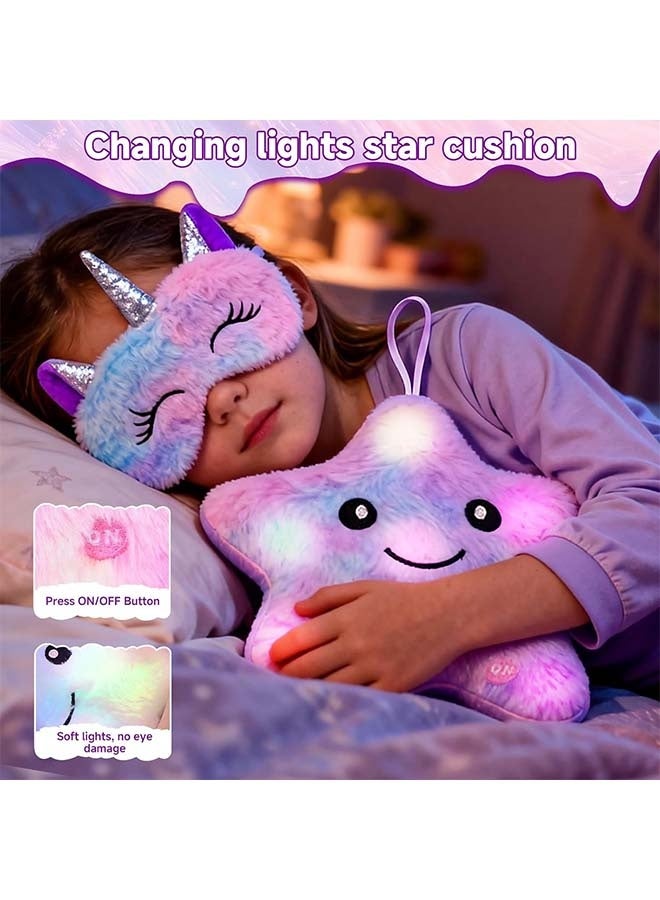 بيوينتي ألعاب يونيكورن للفتيات كهدايا، مجموعة وسادة نجمة مضيئة مع دفتر ملاحظات، عقال رأس، قناع للعيون للأطفال من عمر 4-10 سنوات | أفضل هدية عيد ميلاد ورمضان ورأس السنة للفتيات من عمر 4-10 سنوات - Image 4
