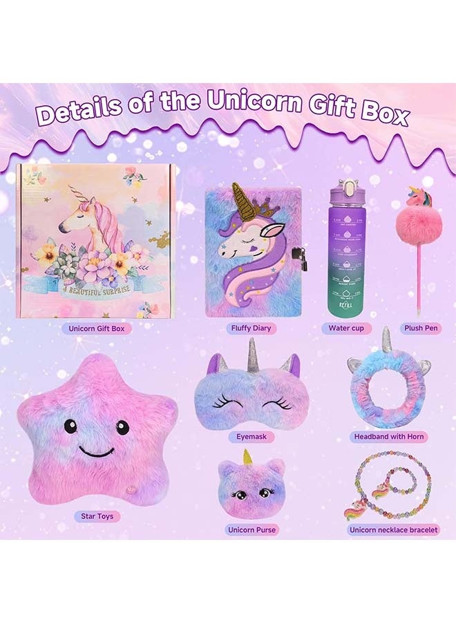 بيوينتي ألعاب يونيكورن للفتيات كهدايا، مجموعة وسادة نجمة مضيئة مع دفتر ملاحظات، عقال رأس، قناع للعيون للأطفال من عمر 4-10 سنوات | أفضل هدية عيد ميلاد ورمضان ورأس السنة للفتيات من عمر 4-10 سنوات - Image 2
