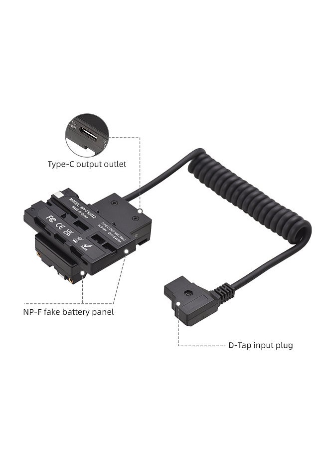 Generic Dual-Sided F550 NP-F Dummy Battery Cross-Shaped to D-Tap Power Cable with 5-12V Type-C Output for Field Monitor LED Light Wireless Video Transmission  - Image 3