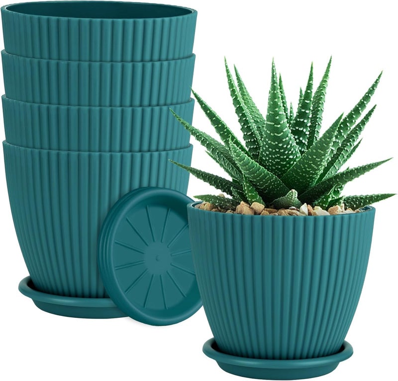Rabbonix Plastic Round Flower Pots for Home Planters, Terrace, Garden Etc | Pack of 05 | Peacock | Suitable for Home Indoor & Outdoor Gardening Plants - Image 1