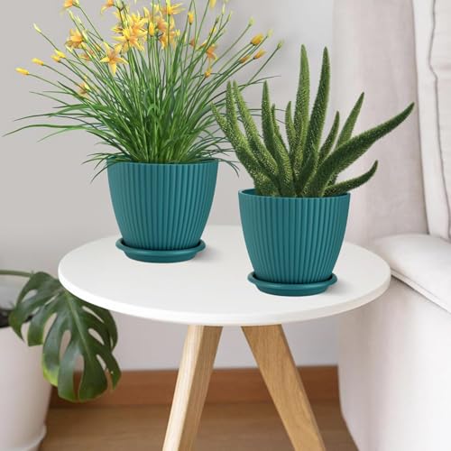 Rabbonix Plastic Round Flower Pots for Home Planters, Terrace, Garden Etc | Pack of 05 | Peacock | Suitable for Home Indoor & Outdoor Gardening Plants - Image 2