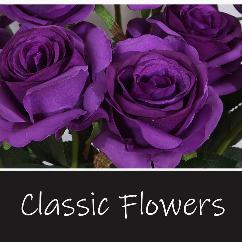AMZALI Artificial Flowers, Real Looking Blush Fake Rose Long Stem Silk Artificial Rose Flower Home Decor for Bridal Wedding Bouquet, Centerpieces Birthday Shower Party Garden floral Arrangement Purple - Image 5
