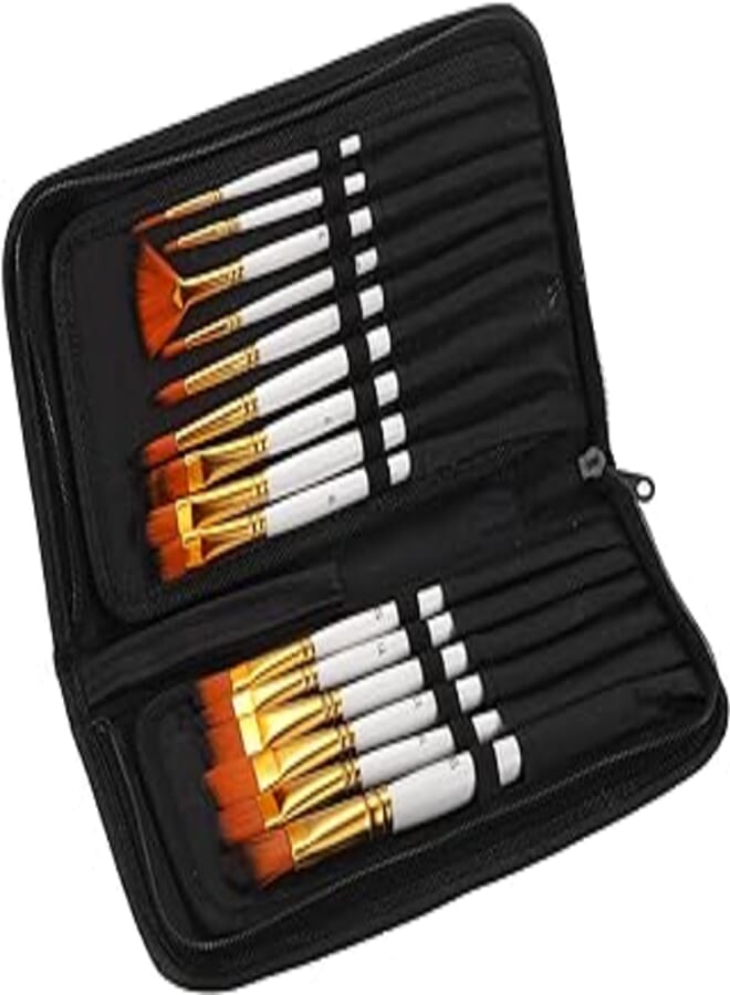PATIKIL Paint Brushes, 15pcs Watercolor Brushes Acrylic Paint Brushes Set Small Paintbrushes with Carrying Case for Acrylic Painting Art Face Crafts, White
