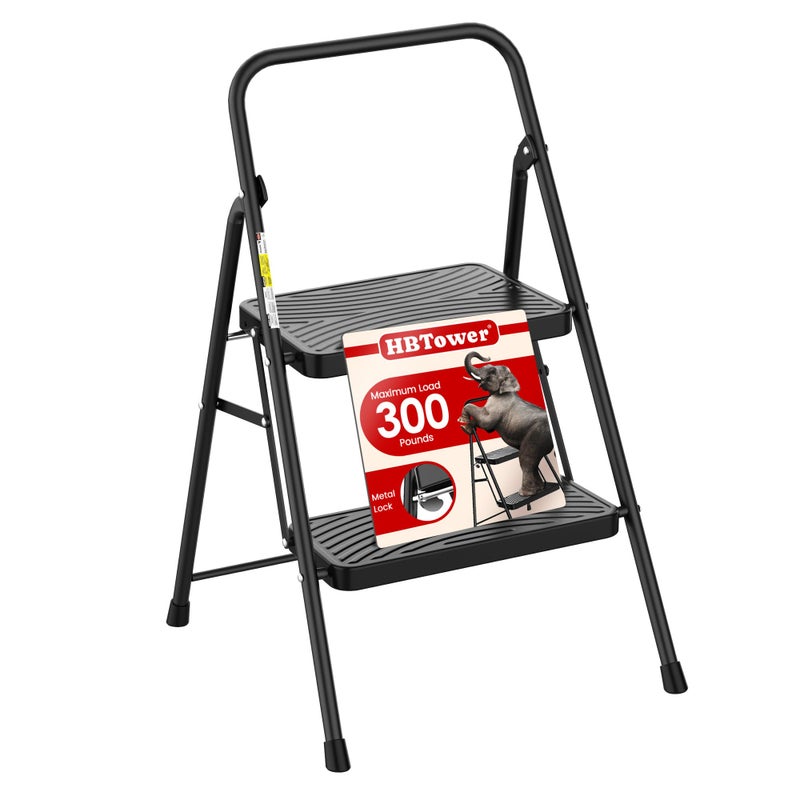HBtower 2 Step Ladder, Step Stool with Wide Anti-Slip Pedal, Step Ladder Folding Step Stool for Adults, Lightweight Steel Portable ladders for Home Kitchen - Image 1