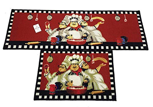 EUCH Non-Slip Rubber Backing Carpet Kitchen Mat Doormat Runner Bathroom Rug 2 Piece Sets,15"x47"+15"x23" (Three Chef) - Image 5