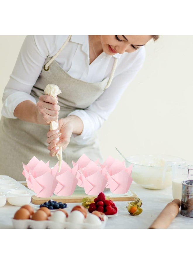 200 Pack Tulip Cupcake Liners Paper Baking Cups Greaseproof Muffin Liners Grease Resistant Cupcake Wrappers for Weddings Birthday Cake Balls Muffins Candy Jelly Party(Pink) - Image 3