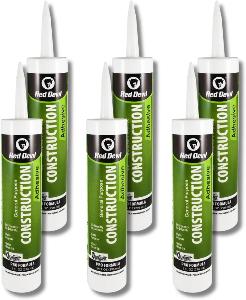 Red Devil 077606 General Purpose Construction Adhesive, 9 oz, 6-Pack, White - Image 1